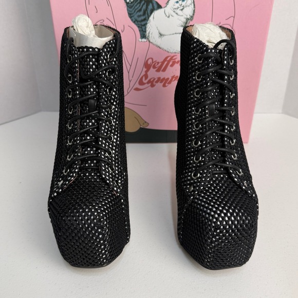 Jeffrey Campbell Lita Mesh Platform Ankle Boots Womens 6.5 Black Goth Indie - Picture 2 of 9